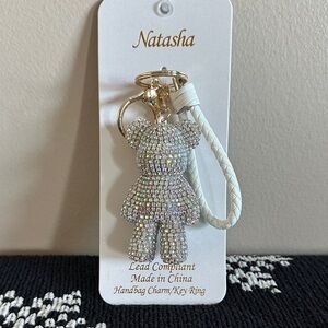 Natasha Couture Holiday Rhinestone Teddy Bear 🧸 Key Ring Handbag Charm NEW!